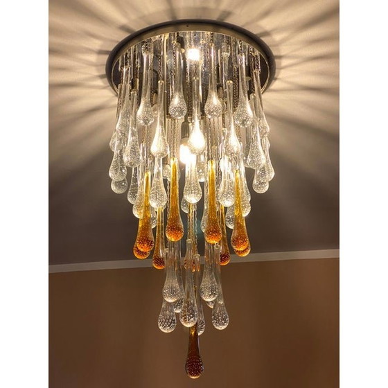 Image 1 of Contemporary Amber And Transparent-Gold Murano Glass “Big Drops” Flush Mount