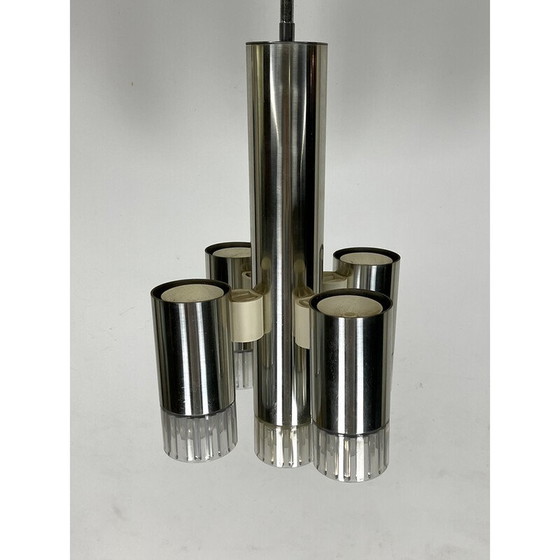 Image 1 of Lampadario geometrico vintage in cromo e plexiglass per Sciolari, Italia 1970