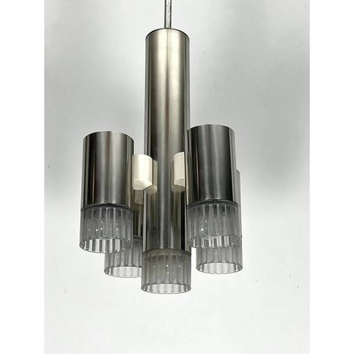 Vintage geometric chandelier in chrome and plexiglass for Sciolari, Italy 1970
