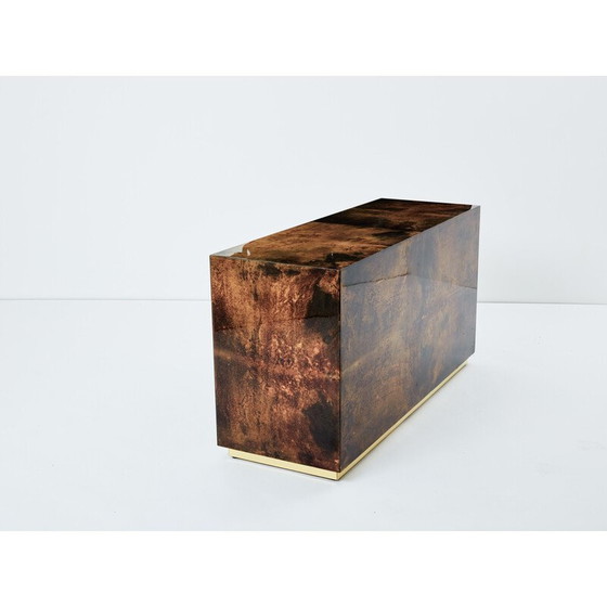 Image 1 of Vintage chest of drawers in brown parchment and brass for Aldo Tura, Italy 1960