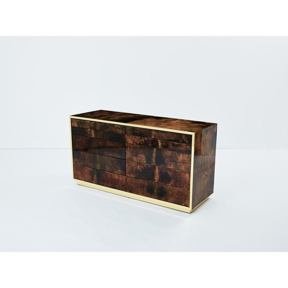 Image 1 of Vintage chest of drawers in brown parchment and brass for Aldo Tura, Italy 1960