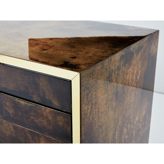 Image 1 of Vintage chest of drawers in brown parchment and brass for Aldo Tura, Italy 1960
