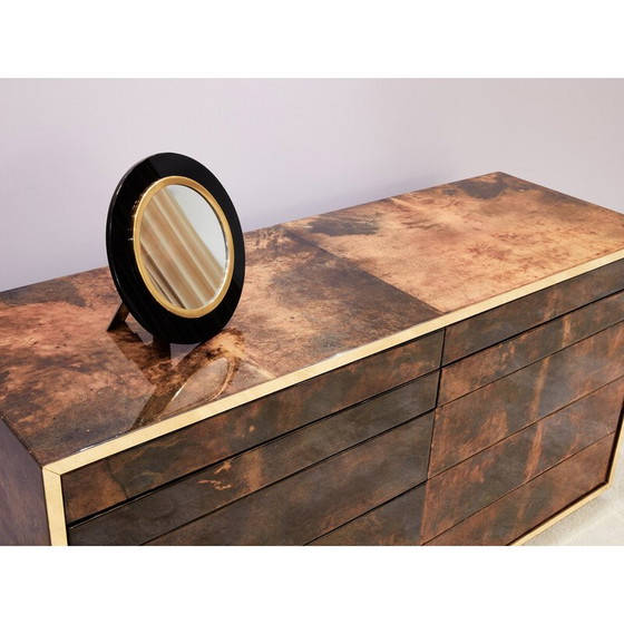Image 1 of Vintage chest of drawers in brown parchment and brass for Aldo Tura, Italy 1960