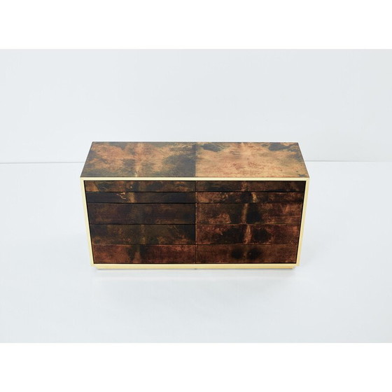 Image 1 of Vintage chest of drawers in brown parchment and brass for Aldo Tura, Italy 1960