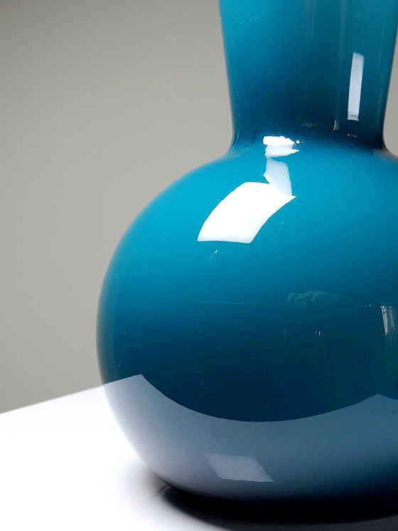 Image 1 of Large Blue Duck Opaline Vase Murano Modern