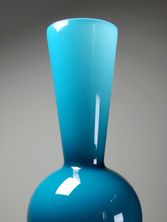 Image 1 of Large Blue Duck Opaline Vase Murano Modern