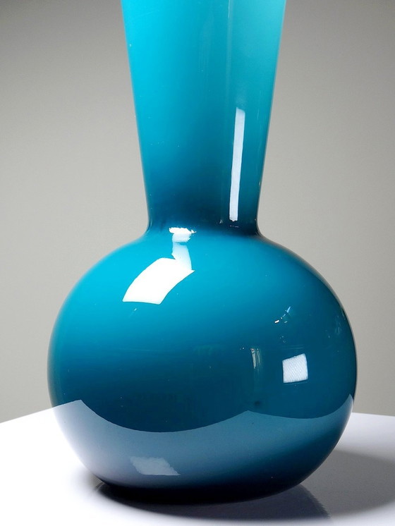 Image 1 of Large Blue Duck Opaline Vase Murano Modern