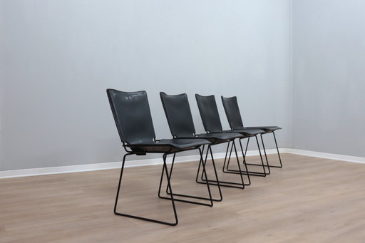 Leather Stacking Chairs By Toyoda Hiroyuki For Icf 1980S, Set Of 4