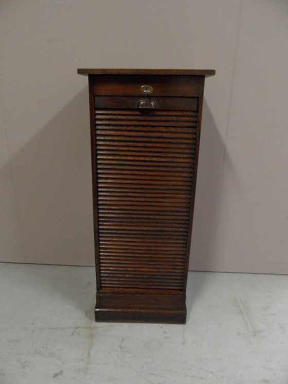 Image 1 of Vintage oak roller shutter cabinet with drawers