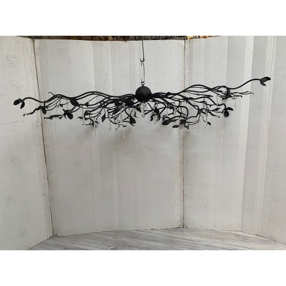 Image 1 of Florentine Art Black Metal Wrought Iron Chandelier, Made In Italy