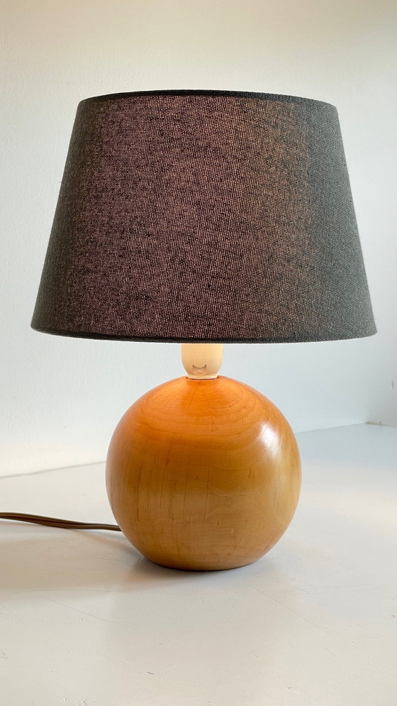 Image 1 of Lampe Boule Bois Massif Annees 70