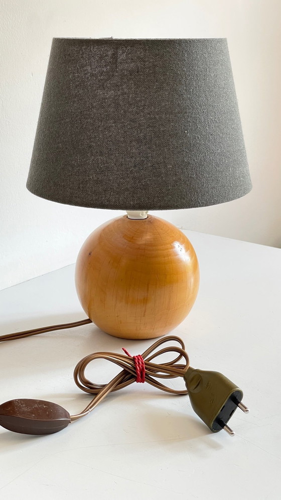 Image 1 of Lampe Boule Bois Massif Annees 70