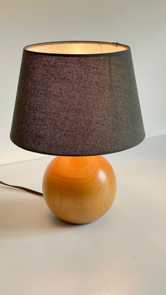 Image 1 of Lampe Boule Bois Massif Annees 70