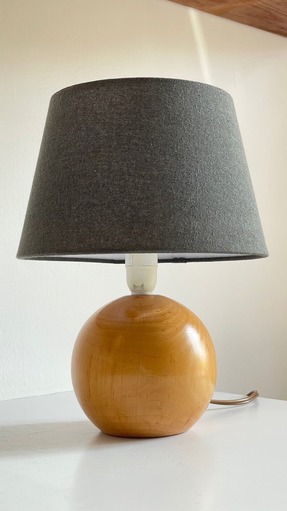 Image 1 of Lampe Boule Bois Massif Annees 70