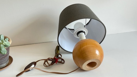 Image 1 of Lampe Boule Bois Massif Annees 70