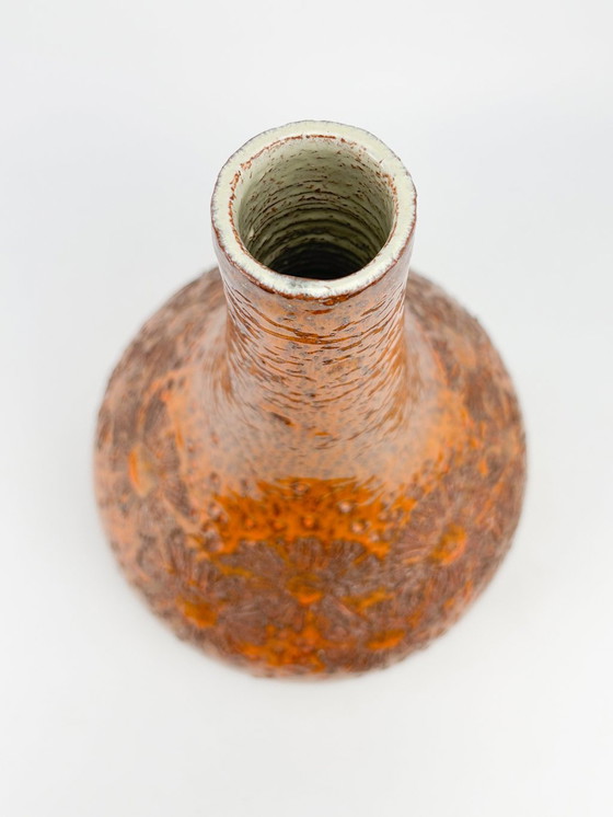 Image 1 of Elisabeth Vandeweghe - Perignem - Vase With Flower Decor - Glazed Ceramic - Orange