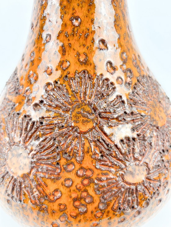 Image 1 of Elisabeth Vandeweghe - Perignem - Vase With Flower Decor - Glazed Ceramic - Orange