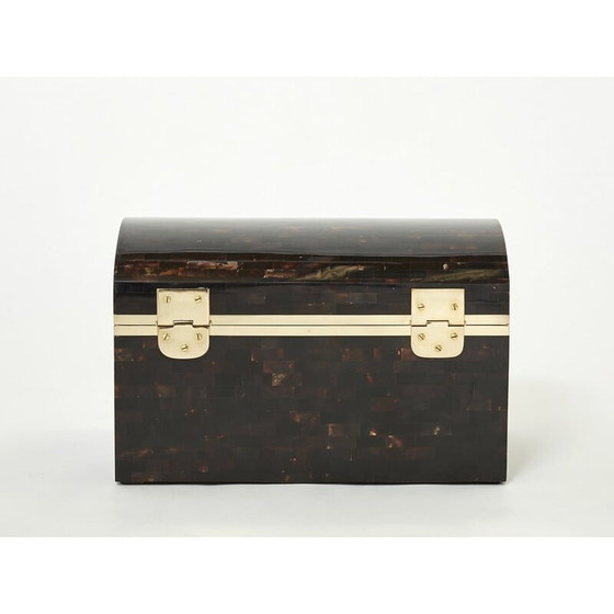 Image 1 of Portagioie italiano d'epoca in corno e ottone intarsiato, 1960