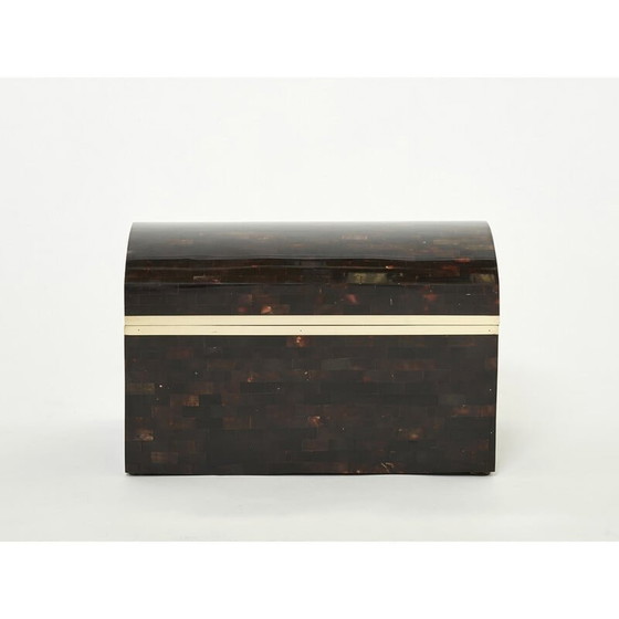 Image 1 of Portagioie italiano d'epoca in corno e ottone intarsiato, 1960