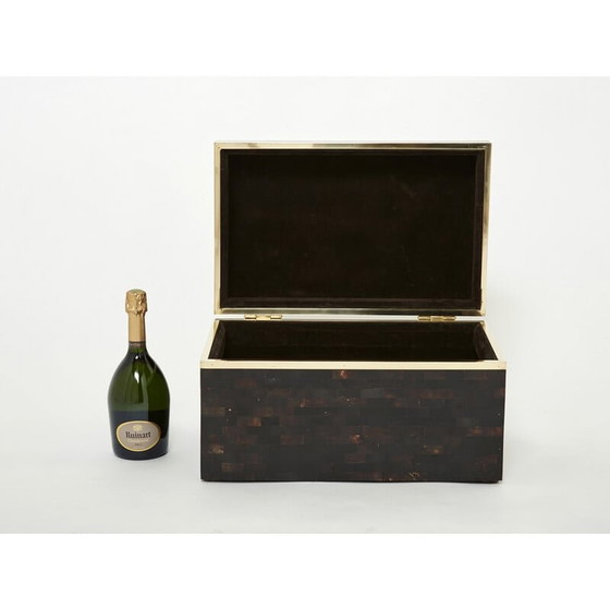 Image 1 of Portagioie italiano d'epoca in corno e ottone intarsiato, 1960