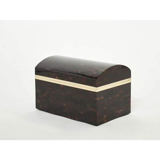 Image 1 of Portagioie italiano d'epoca in corno e ottone intarsiato, 1960