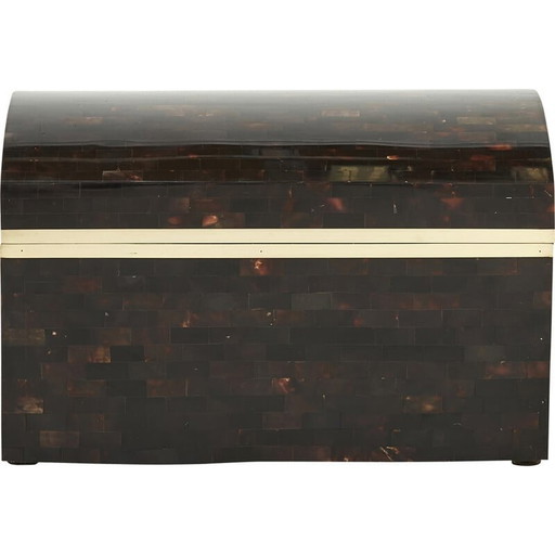 Portagioie italiano d'epoca in corno e ottone intarsiato, 1960