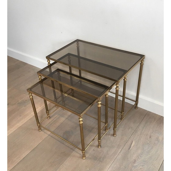 Image 1 of Pair of  Brass Vintage Nesting Table Suites 1940's