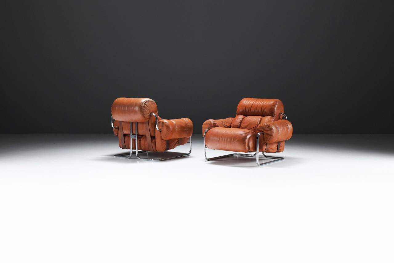 Tucroma Lounge Chairs (2) In Cognac Leather By Guido Faleschini