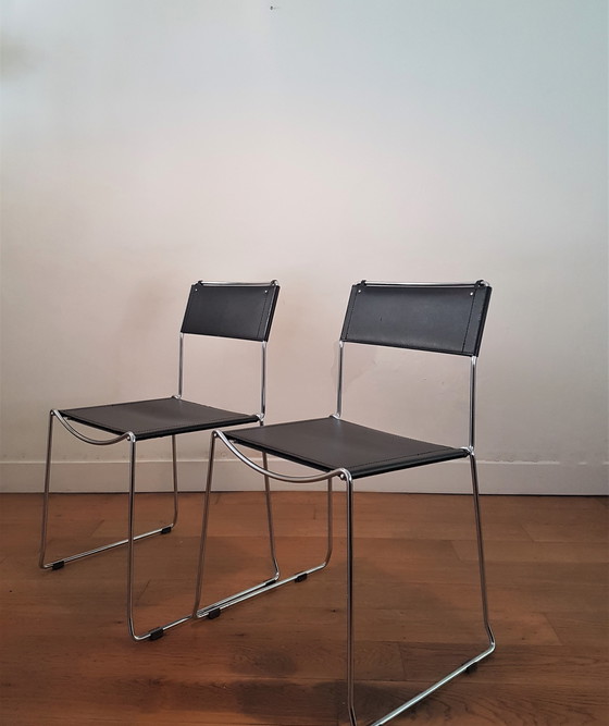 Image 1 of Sedie vintage di design italiano di Giandomenico Belotti in pelle e cromo