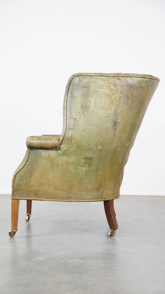 Image 1 of Green Leather Ear Armchair