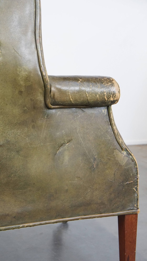 Image 1 of Green Leather Ear Armchair