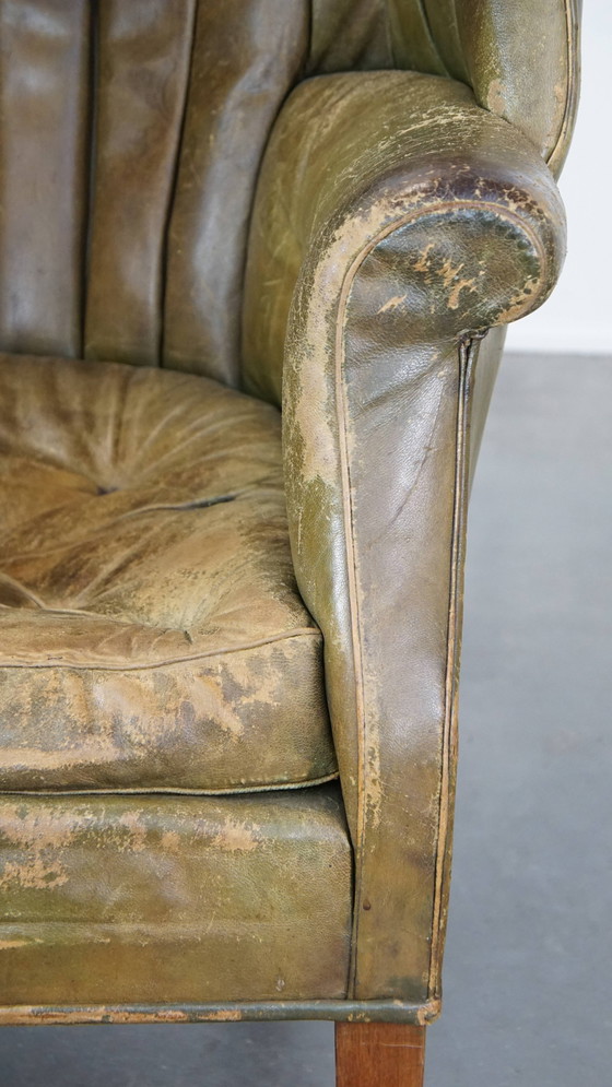 Image 1 of Green Leather Ear Armchair