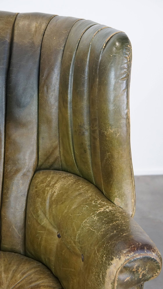 Image 1 of Green Leather Ear Armchair