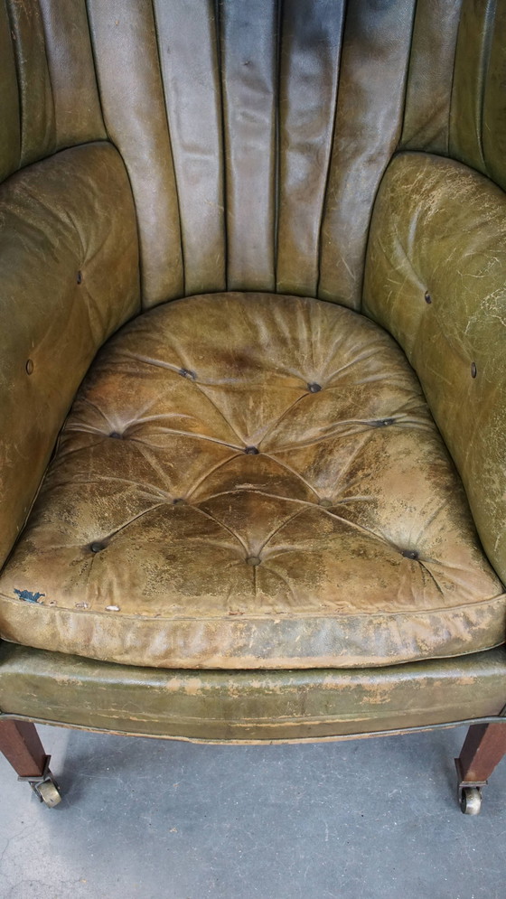 Image 1 of Green Leather Ear Armchair