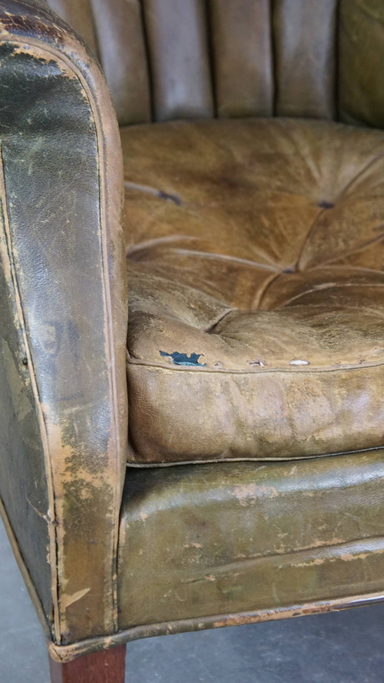 Image 1 of Green Leather Ear Armchair