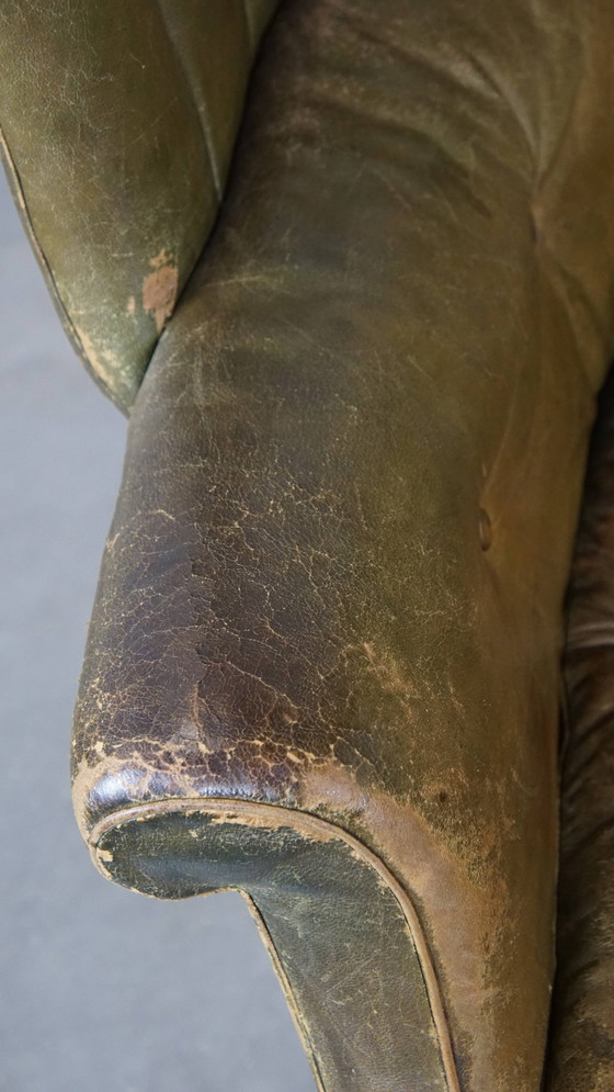 Image 1 of Green Leather Ear Armchair