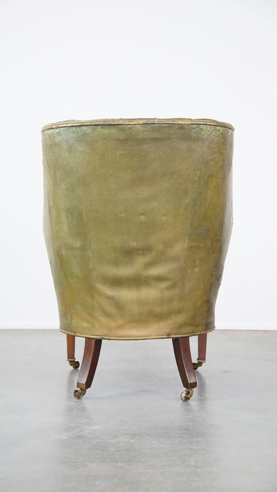 Image 1 of Green Leather Ear Armchair