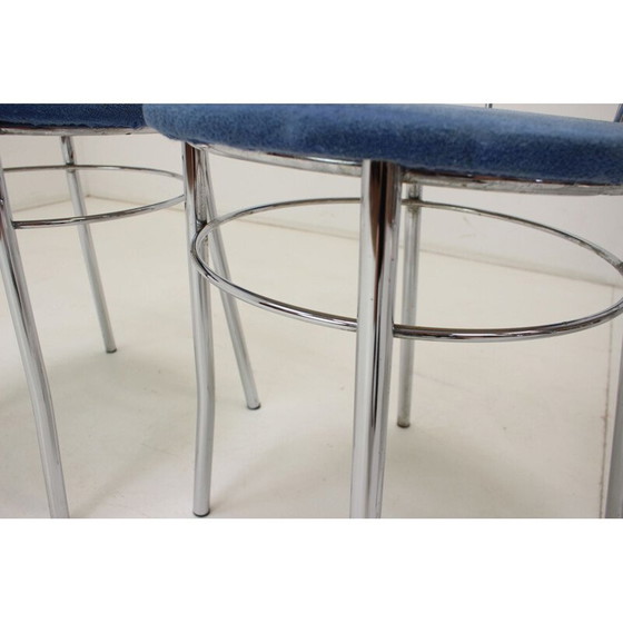 Image 1 of Set of 4 vintage chrome and fabric dining chairs, Italy 1980s