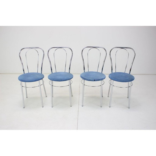 Set of 4 vintage chrome and fabric dining chairs, Italy 1980s