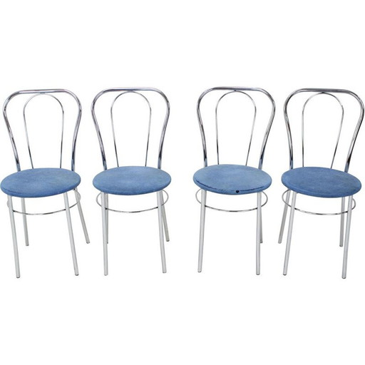 Set of 4 vintage chrome and fabric dining chairs, Italy 1980s