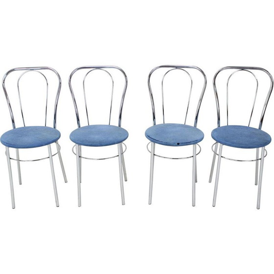 Image 1 of Set of 4 vintage chrome and fabric dining chairs, Italy 1980s