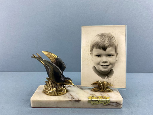 Art Deco Photo Holder With On Flying Bird