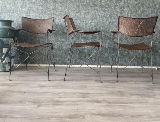 Image 1 of 3x Vintage Yuzuru Yamakava Rap chairs walnut rattan