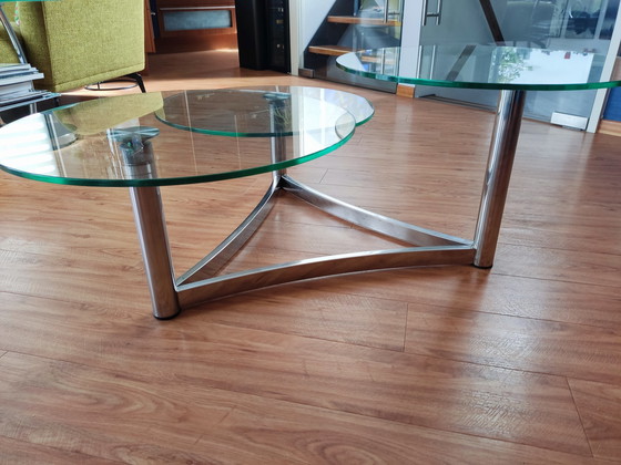 Image 1 of Vintage nostalgic coffee table three glass tops with heavy chrome base