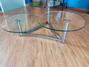 Vintage nostalgic coffee table three glass tops with heavy chrome base