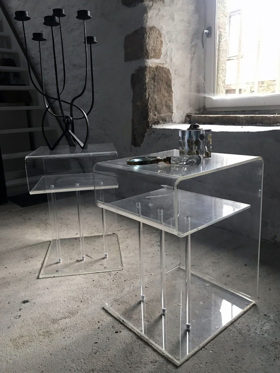 Image 1 of Vintage Night Tables - Side Tables - Transparent Acrylic - Space Age - 1970