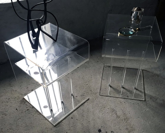 Image 1 of Vintage Night Tables - Side Tables - Transparent Acrylic - Space Age - 1970