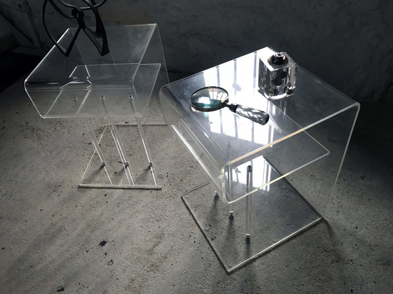 Image 1 of Vintage Night Tables - Side Tables - Transparent Acrylic - Space Age - 1970