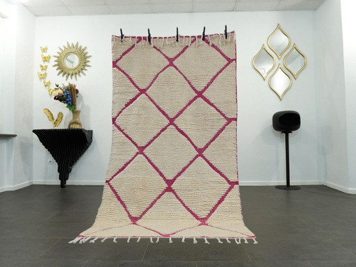 Berber Rug - 265 cm x 152 cm - White and Pink Wool