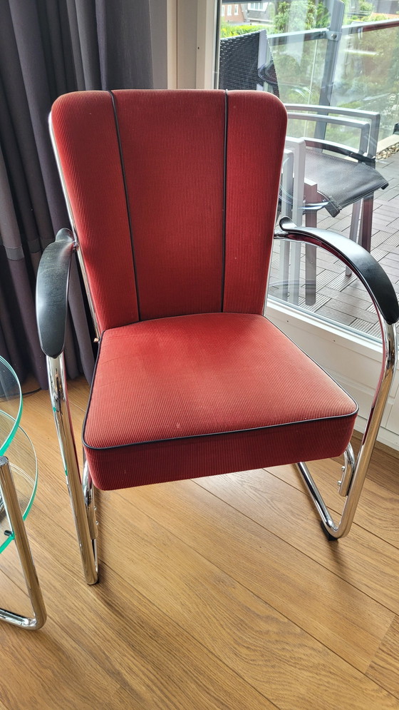 Image 1 of 2x Gispen Red Armchair Model 412